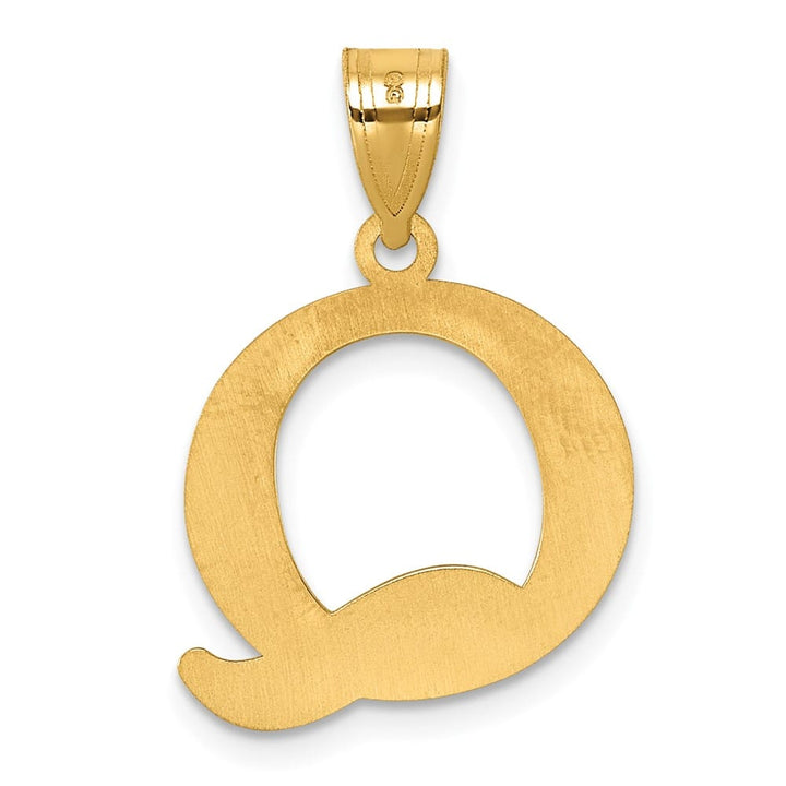 14k Yellow Gold Etched Finish Block Letter Q Initial Design Pendant