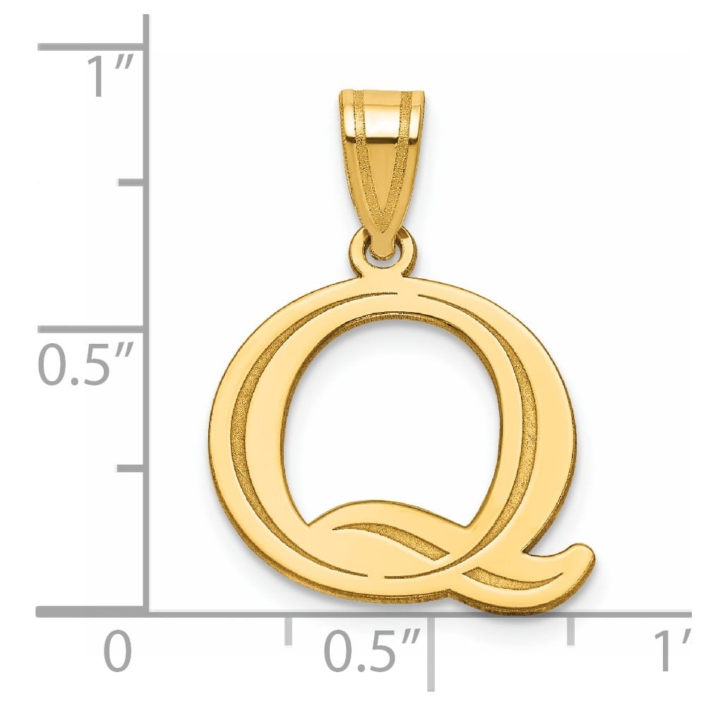 14k Yellow Gold Etched Finish Block Letter Q Initial Design Pendant