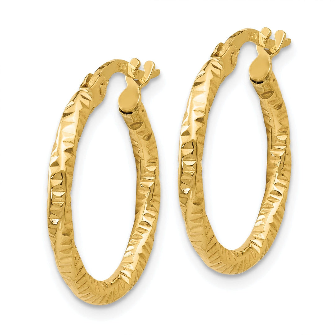 14K Yellow Gold Exquisite Polished Textured 19mm Hoops