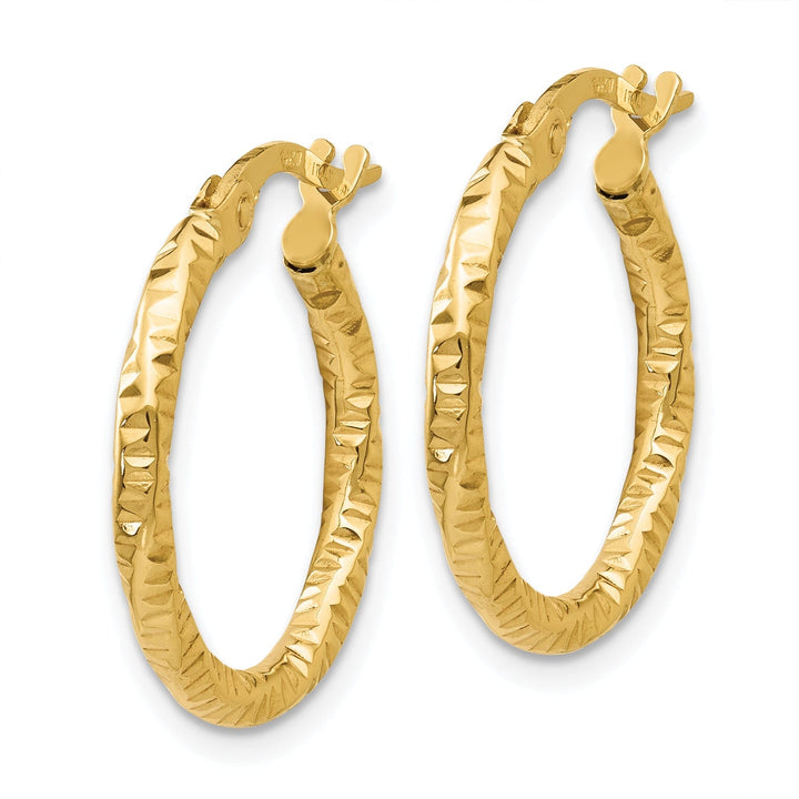 14K Yellow Gold Exquisite Polished Textured 19mm Hoops