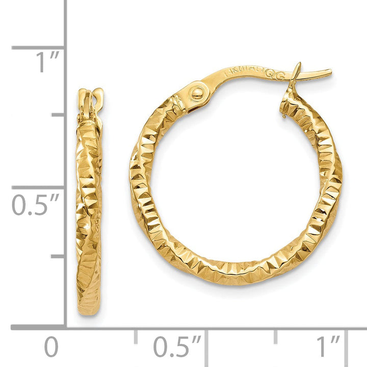 14K Yellow Gold Exquisite Polished Textured 19mm Hoops