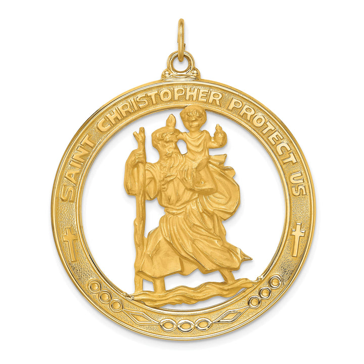 14K Yellow Gold Extra Large Cut-out St. Christopher Medal Round