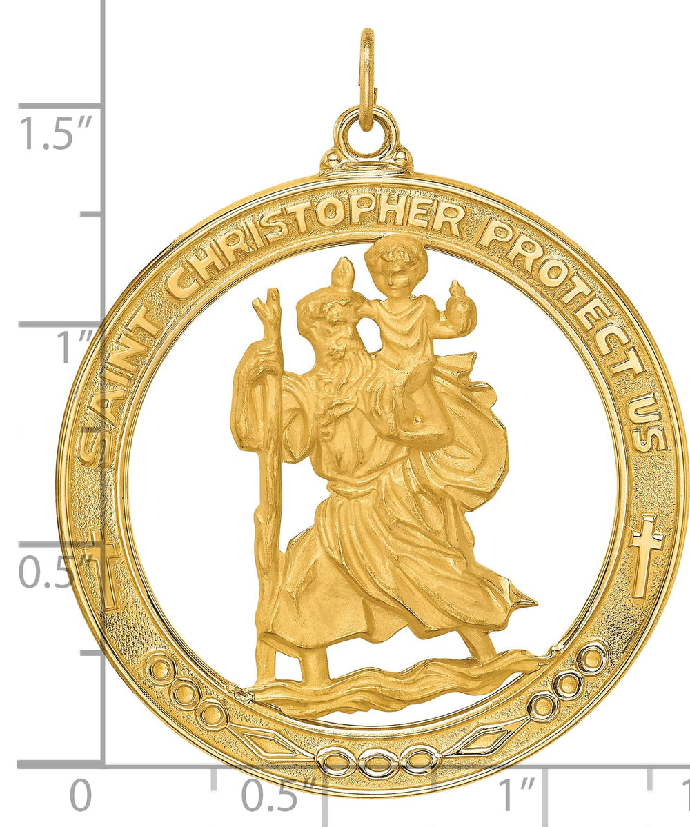 14K Yellow Gold Extra Large Cut-out St. Christopher Medal Round