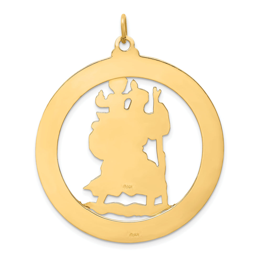 14K Yellow Gold Extra Large Cut-out St. Christopher Medal Round