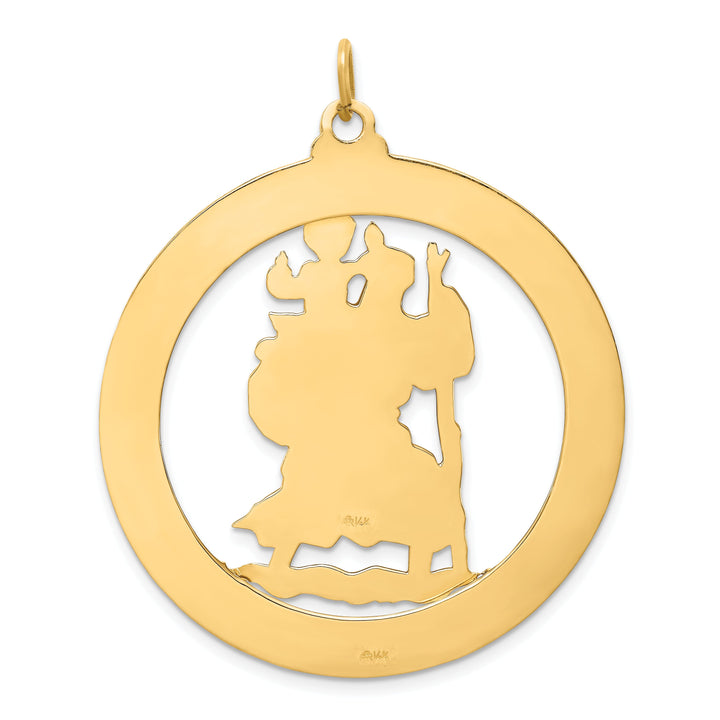 14K Yellow Gold Extra Large Cut-out St. Christopher Medal Round