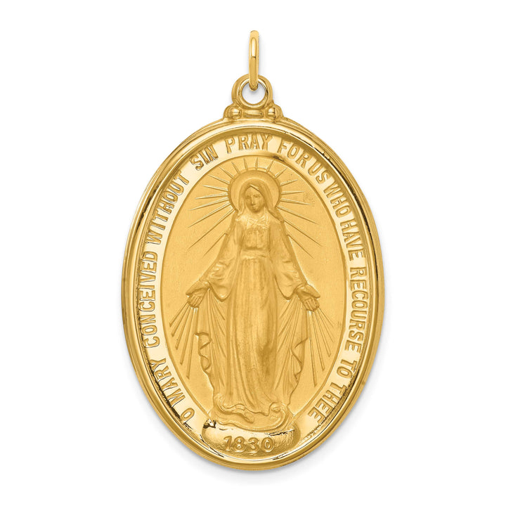 14K Yellow Gold Extra Large Miraculous Medal Oval Pendant