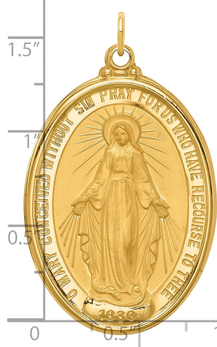 14K Yellow Gold Extra Large Miraculous Medal Oval Pendant
