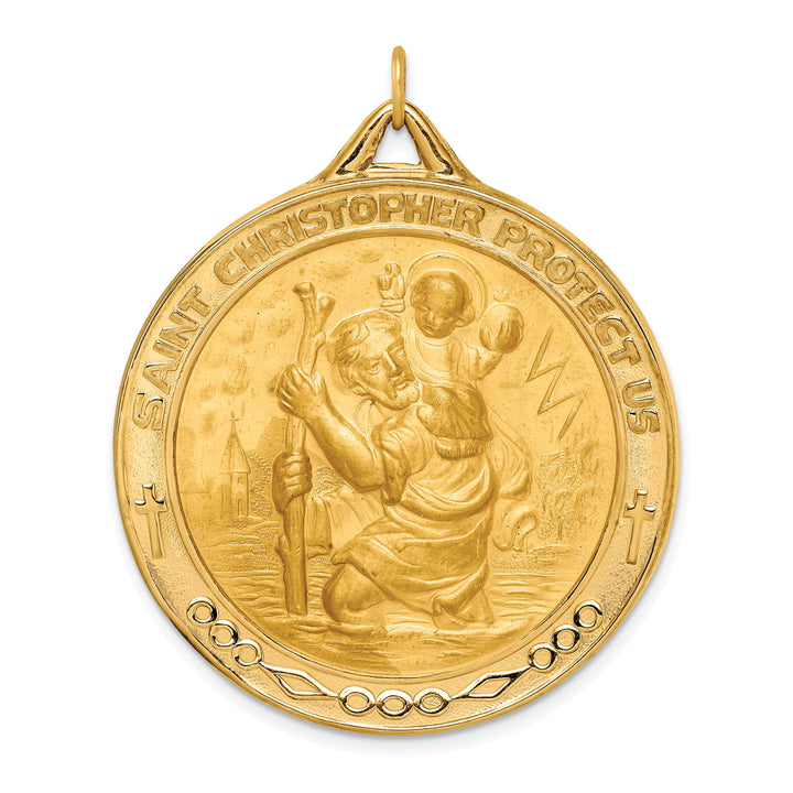 14K Yellow Gold Extra Large St. Christopher Medal Round Pendant