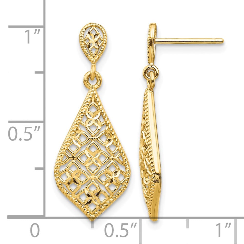 14K Yellow Gold Fancy Filigree Dangle Post Earrings, view 4 of 4