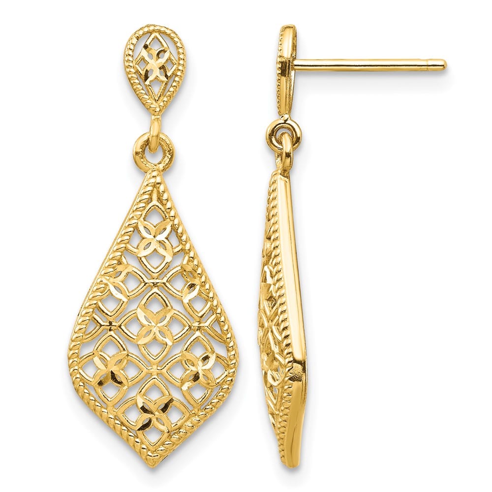 14K Yellow Gold Fancy Filigree Dangle Post Earrings, view 1 of 4