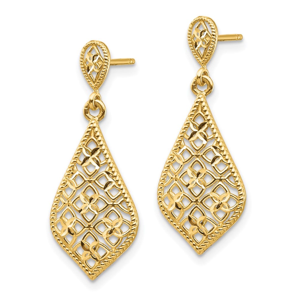 14K Yellow Gold Fancy Filigree Dangle Post Earrings, view 2 of 4