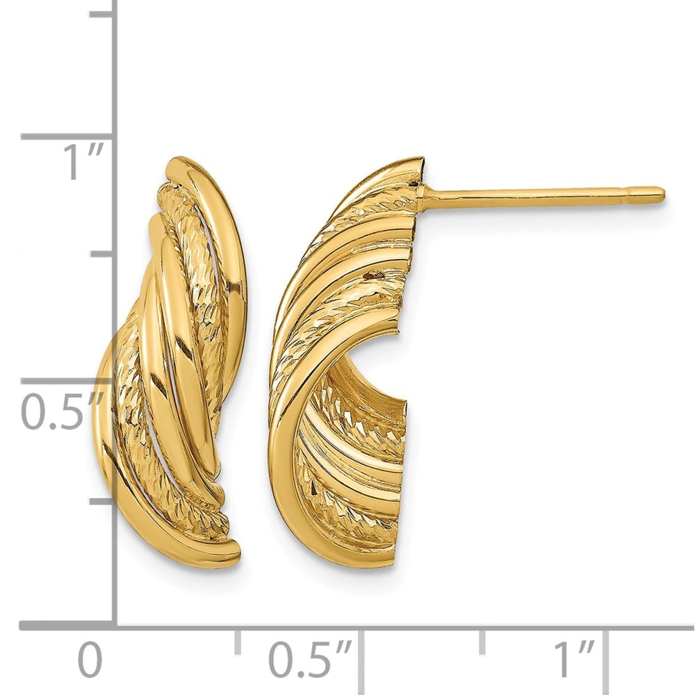 14K Yellow Gold Fancy Polished D.C. Twisted Dangle Post Earrings, view 4 of 4