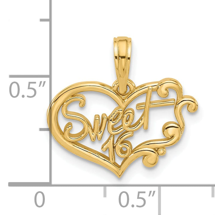 14K Yellow Gold Fancy SWEET 16 in Heart Charm