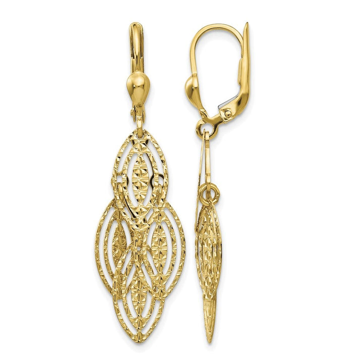 14K Yellow Gold Fancy Textured and Polished Dangle Leverback Earrings, view 1 of 4
