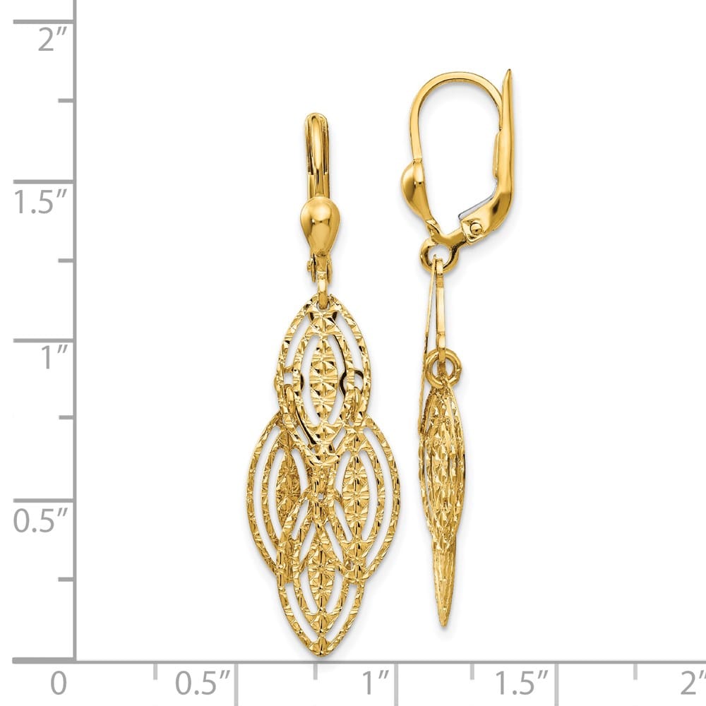 14K Yellow Gold Fancy Textured and Polished Dangle Leverback Earrings, view 4 of 4