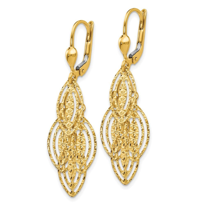 14K Yellow Gold Fancy Textured and Polished Dangle Leverback Earrings, view 2 of 4