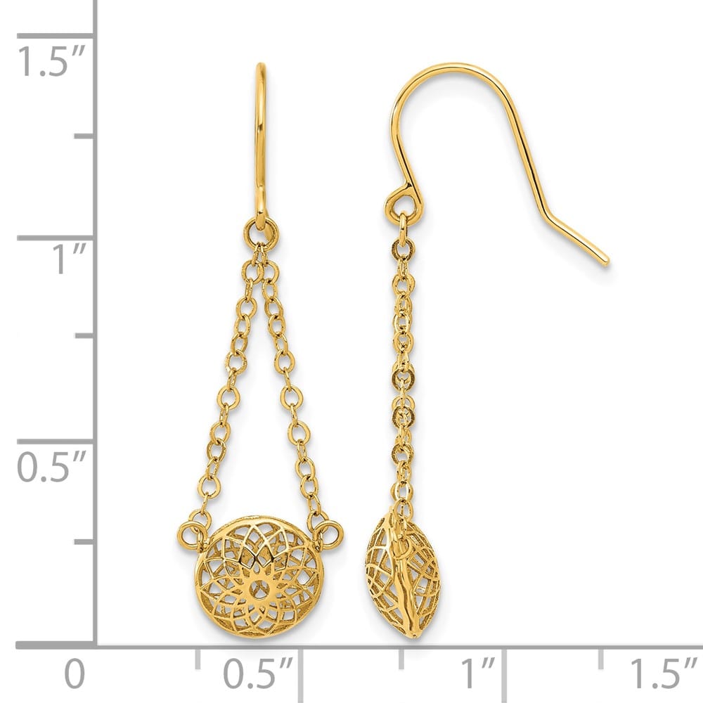 14K Yellow Gold Filigree Bead and Chain Dangle French Hook Earrings, view 4 of 4