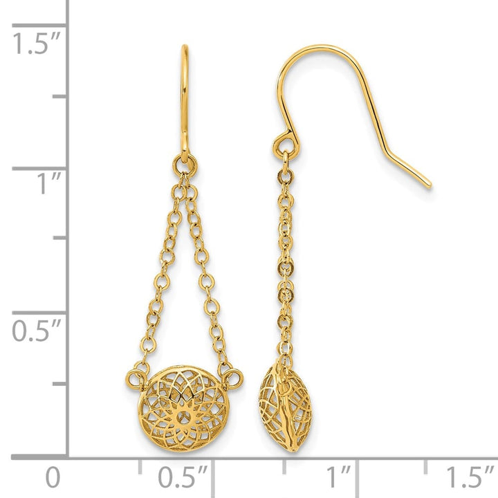 14K Yellow Gold Filigree Bead and Chain Dangle French Hook Earrings, view 4 of 4