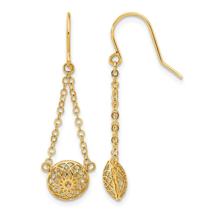 14K Yellow Gold Filigree Bead and Chain Dangle French Hook Earrings, view 1 of 4