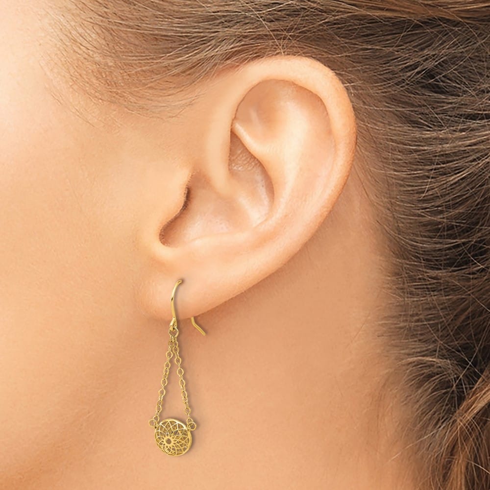 14K Yellow Gold Filigree Bead and Chain Dangle French Hook Earrings, view 3 of 4