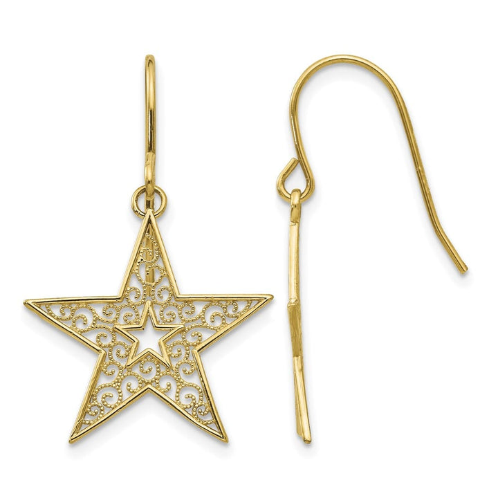 14K Yellow Gold Filigree Star French Hook Earrings, view 1 of 4