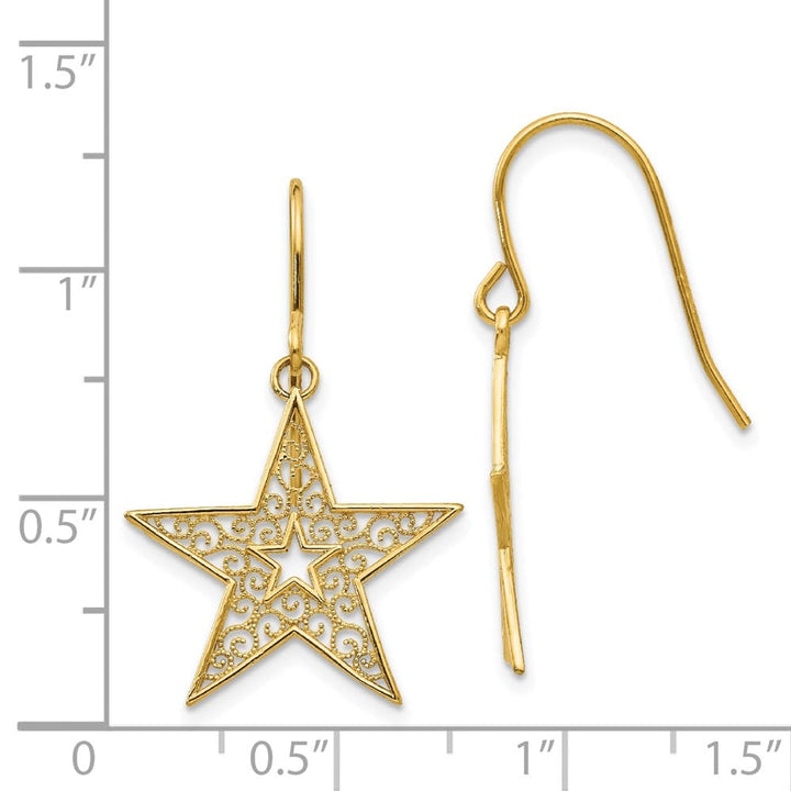 14K Yellow Gold Filigree Star French Hook Earrings, view 4 of 4