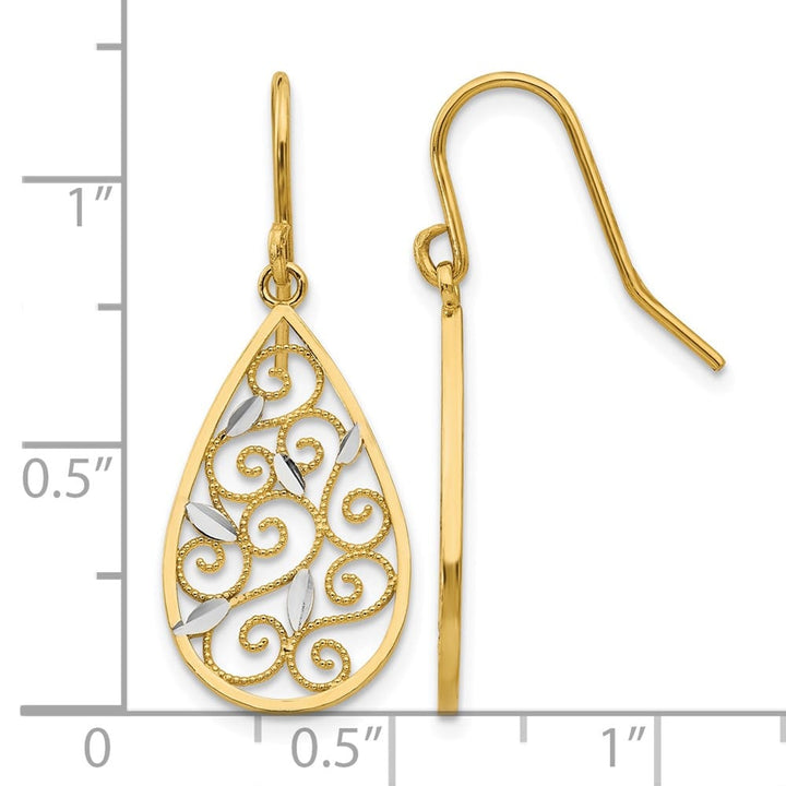 14K Yellow Gold Filigree Teardrop Dangle French Hook 32 mm Earrings, view 4 of 4