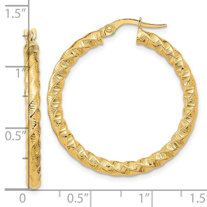 14K Yellow Gold Fine Polished 30.2mm Twisted Hoops