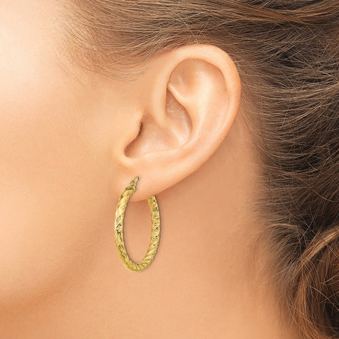14K Yellow Gold Fine Polished 30.2mm Twisted Hoops