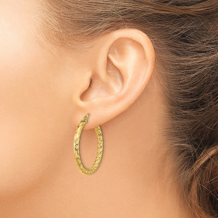 14K Yellow Gold Fine Polished 30.2mm Twisted Hoops