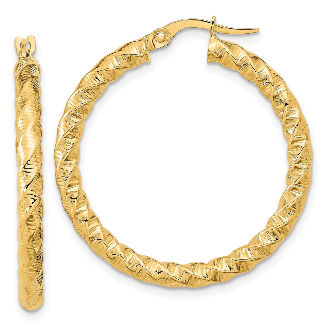 14K Yellow Gold Fine Polished 30.2mm Twisted Hoops