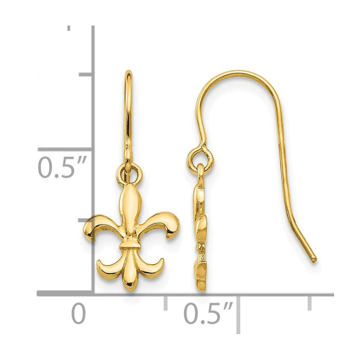 14K Yellow Gold Fleur de lis Dangle French Hook Earrings, view 4 of 4
