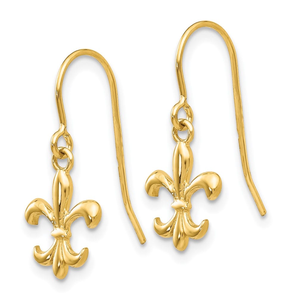 14K Yellow Gold Fleur de lis Dangle French Hook Earrings, view 2 of 4