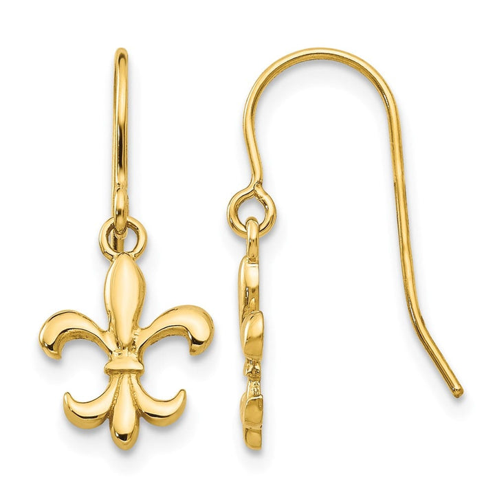 14K Yellow Gold Fleur de lis Dangle French Hook Earrings, view 1 of 4