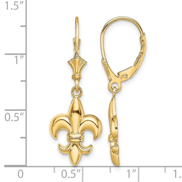 14K Yellow Gold Fleur-de-Lis Dangle Leverback Earrings, view 4 of 4