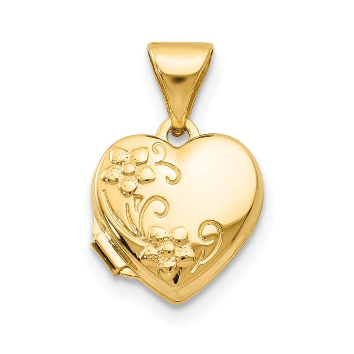14K Yellow Gold Floral 10mm Heart Locket