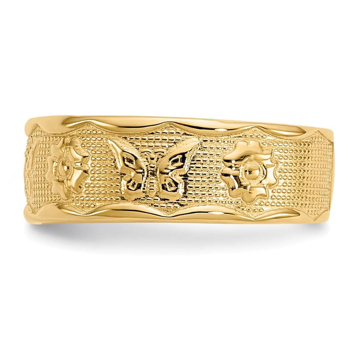 14k Yellow Gold Flower and Butterfly Toe Ring