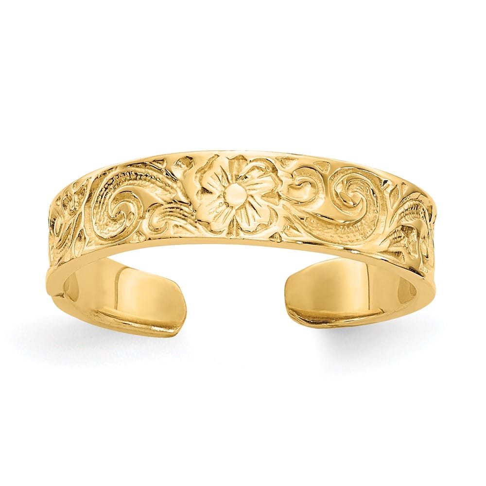 14k Yellow Gold Flower and Scroll Toe Ring