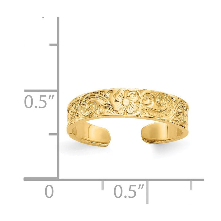 14k Yellow Gold Flower and Scroll Toe Ring