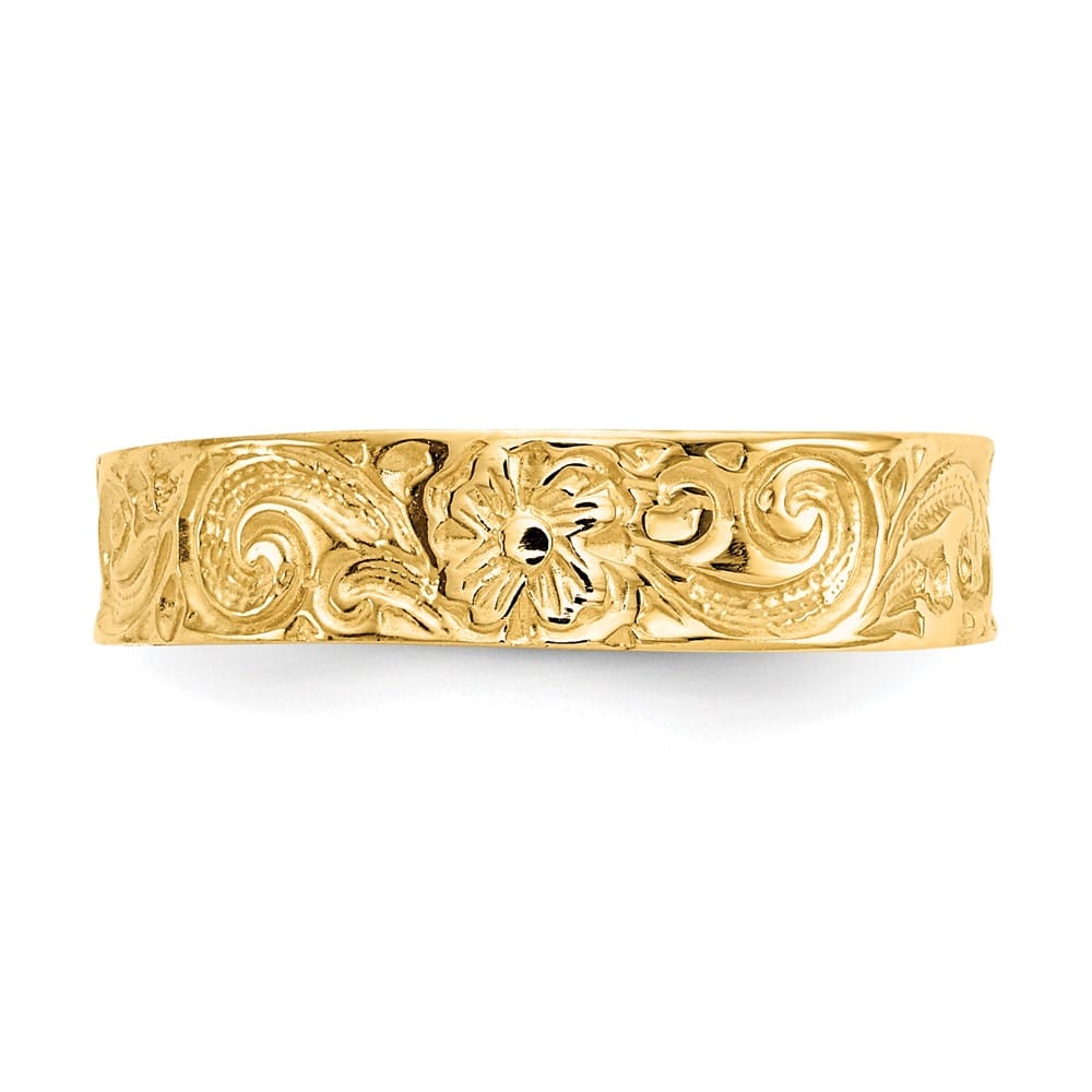 14k Yellow Gold Flower and Scroll Toe Ring