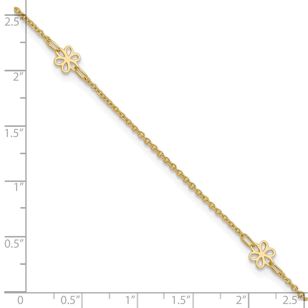 14K Yellow Gold Flowers 3-Station with Flower Dangle Anklet