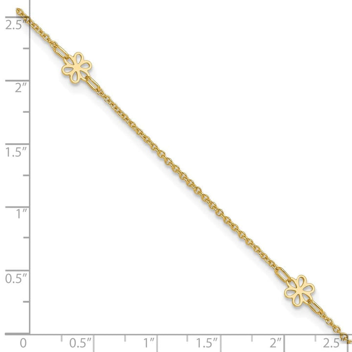 14K Yellow Gold Flowers 3-Station with Flower Dangle Anklet