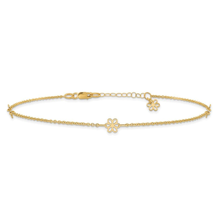 14K Yellow Gold Flowers 3-Station with Flower Dangle Anklet