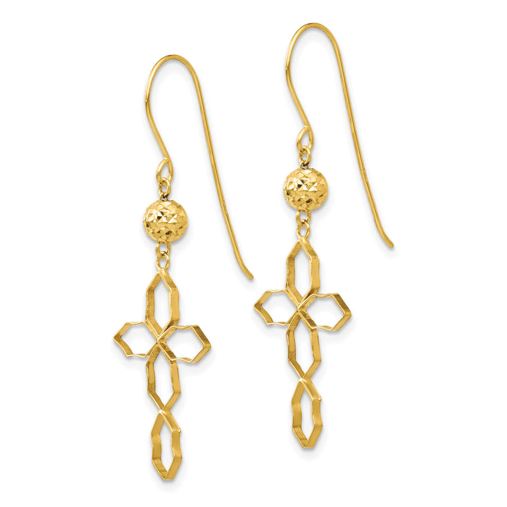 14K Yellow Gold Geometric Cross Dangle French Hook Earrings