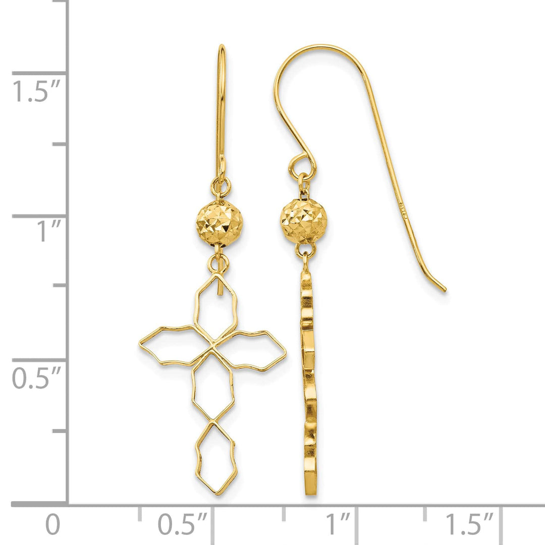 14K Yellow Gold Geometric Cross Dangle French Hook Earrings