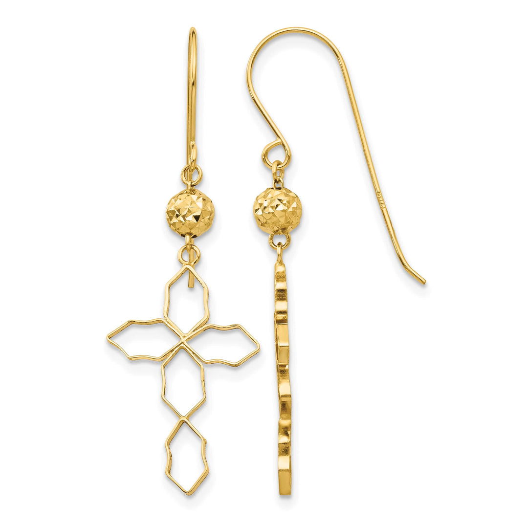 14K Yellow Gold Geometric Cross Dangle French Hook Earrings