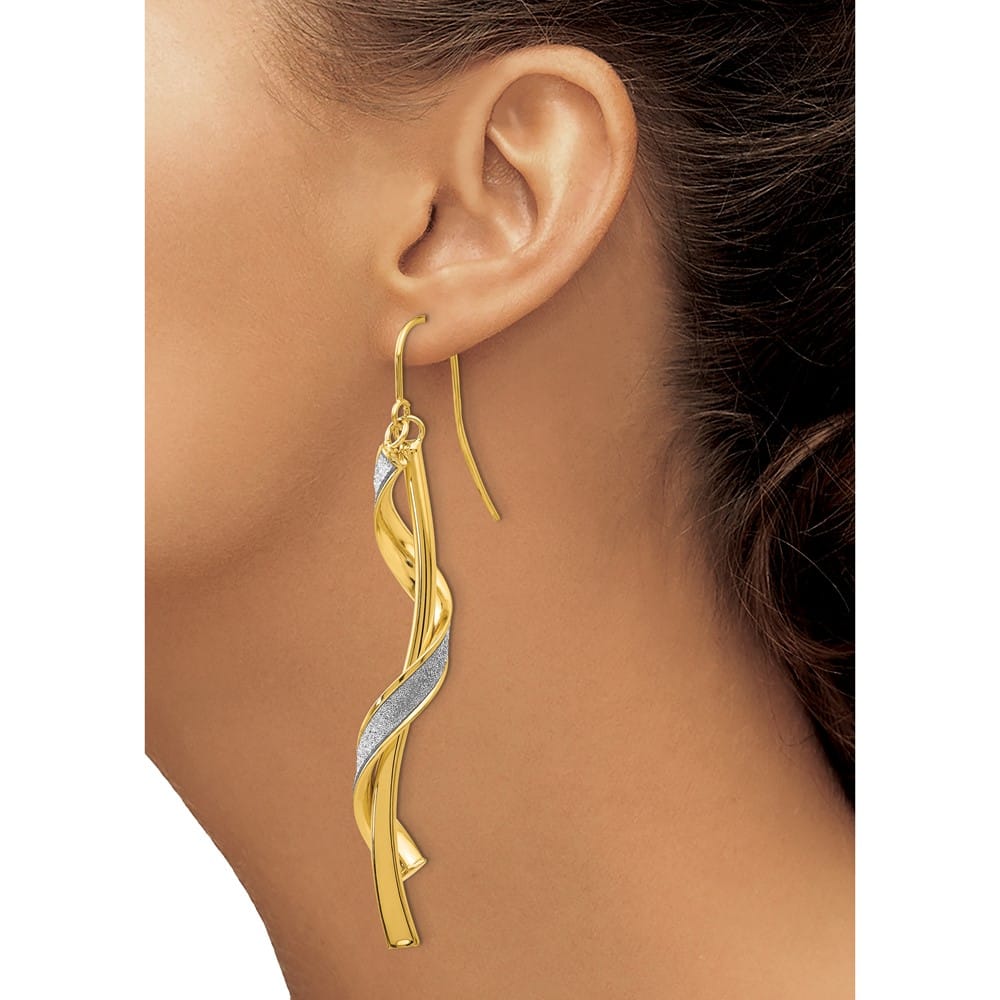 14K Yellow Gold Glitter-Infused Spiral Dangle French Hook Earrings, view 4 of 5