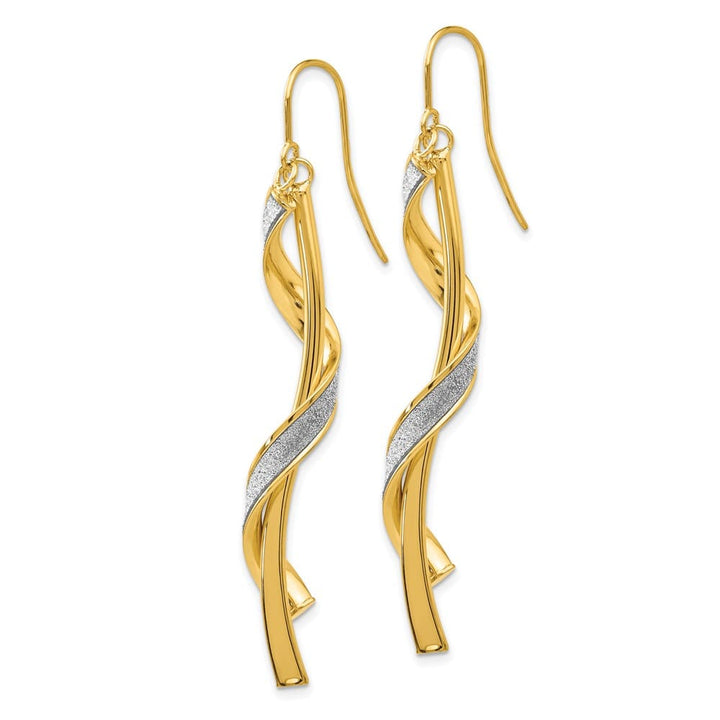 14K Yellow Gold Glitter-Infused Spiral Dangle French Hook Earrings, view 3 of 5