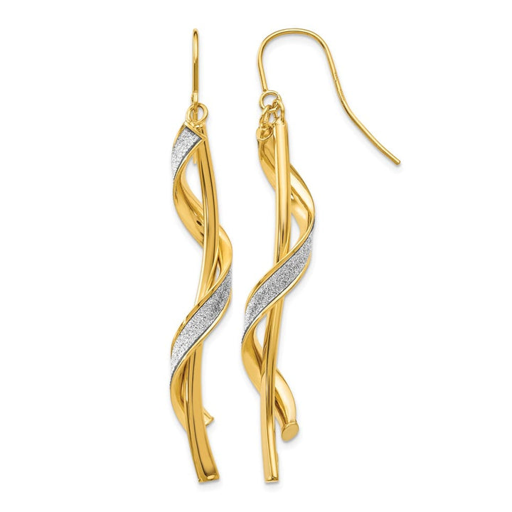 14K Yellow Gold Glitter-Infused Spiral Dangle French Hook Earrings, view 1 of 5