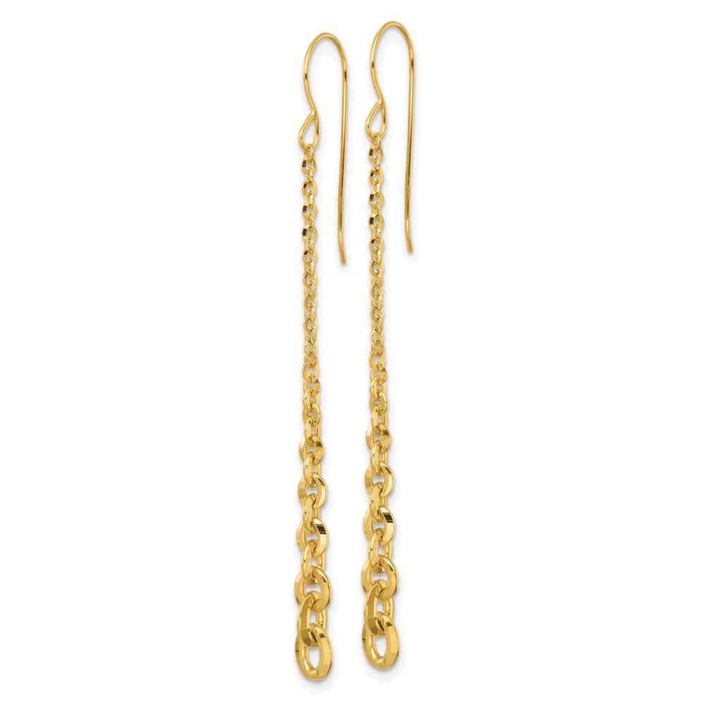 14K Yellow Gold Graduated Cable Chain Link Dangle French Hook Earrings, view 2 of 3